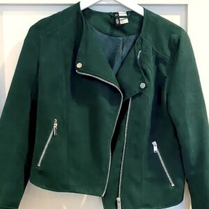 H&M Dark Hunter Green Suede Moto Jacket